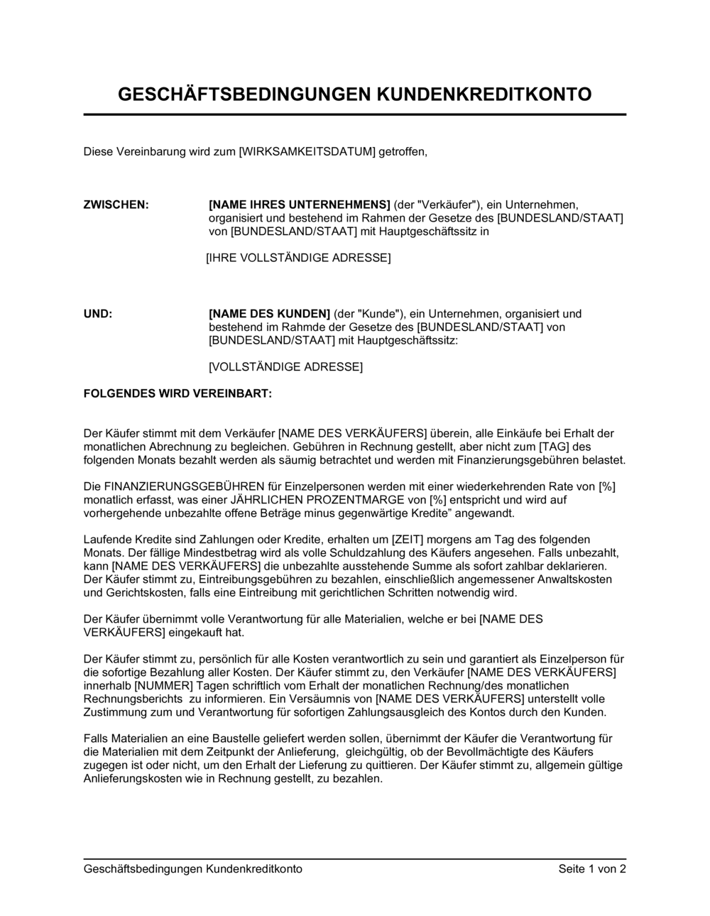 Business-in-a-Box's Geschäftsbedingungen Kundenkreditkonto