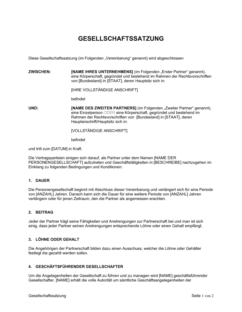 Business-in-a-Box's Gesellschaftssatzung