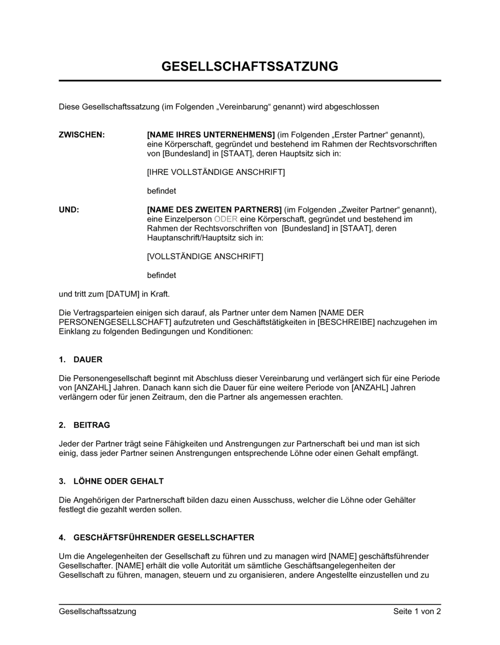 Business-in-a-Box's Gesellschaftsvertrag