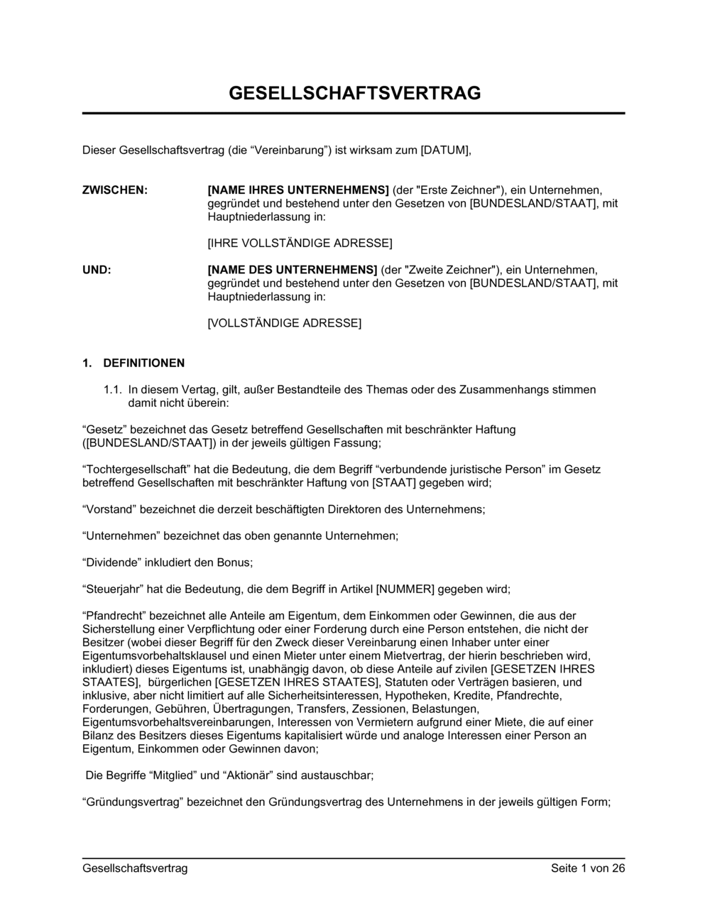 Business-in-a-Box's Gesellschaftsvertrag lange Version