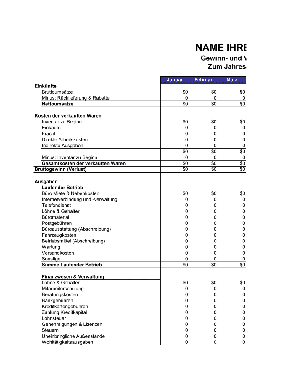 Business-in-a-Box's Gewinn und Verlustrechnung_Monatlich