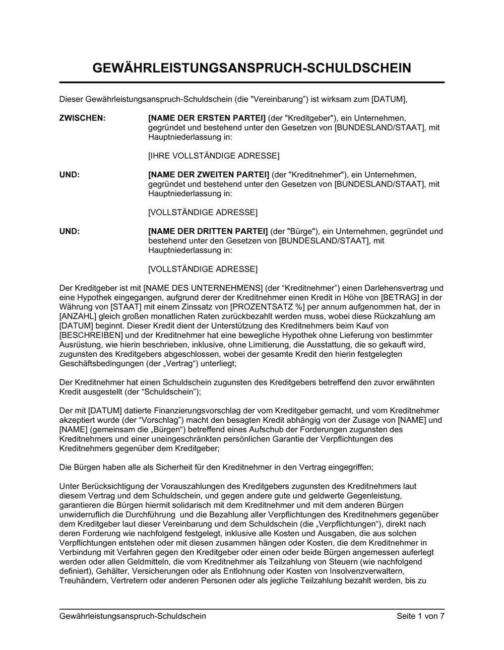 Business-in-a-Box's Gewährleistungsanspruch Schuldschein