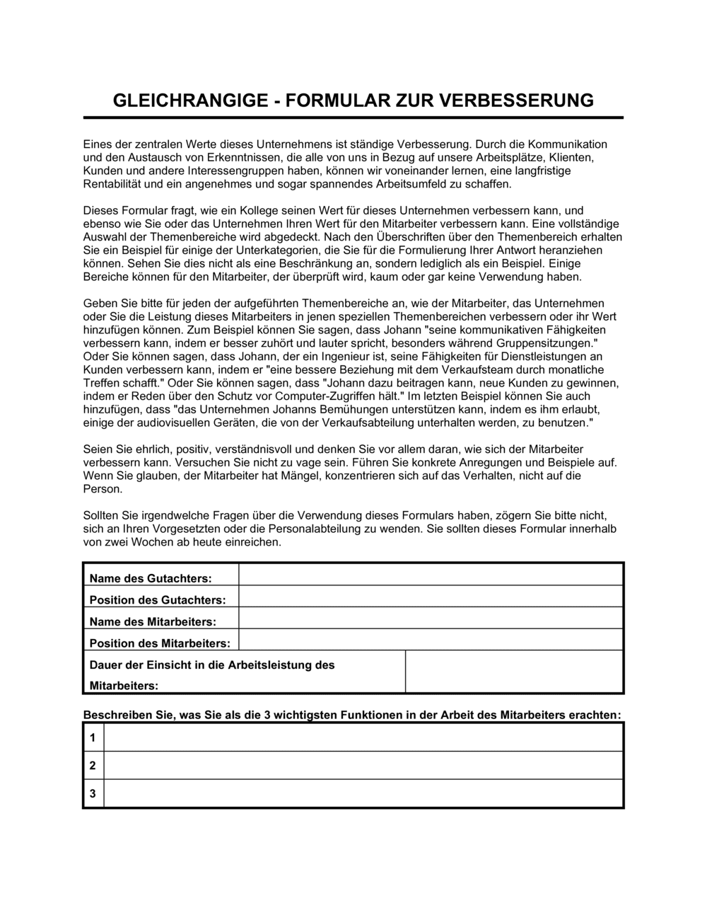 Business-in-a-Box's Gleichrangige - Formular zur Verbesserung