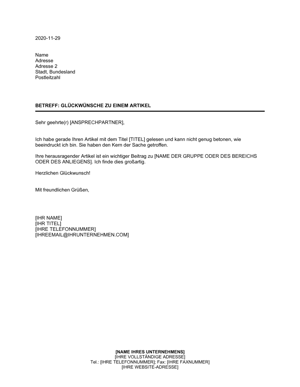 Business-in-a-Box's Glückwünsche zu einem Artikel