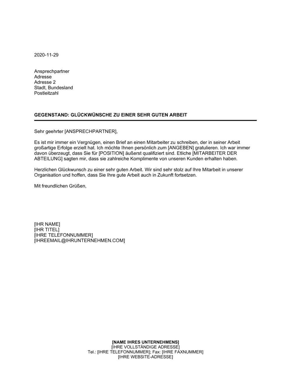 Business-in-a-Box's Glückwünsche zu einer sehr guten Arbeit