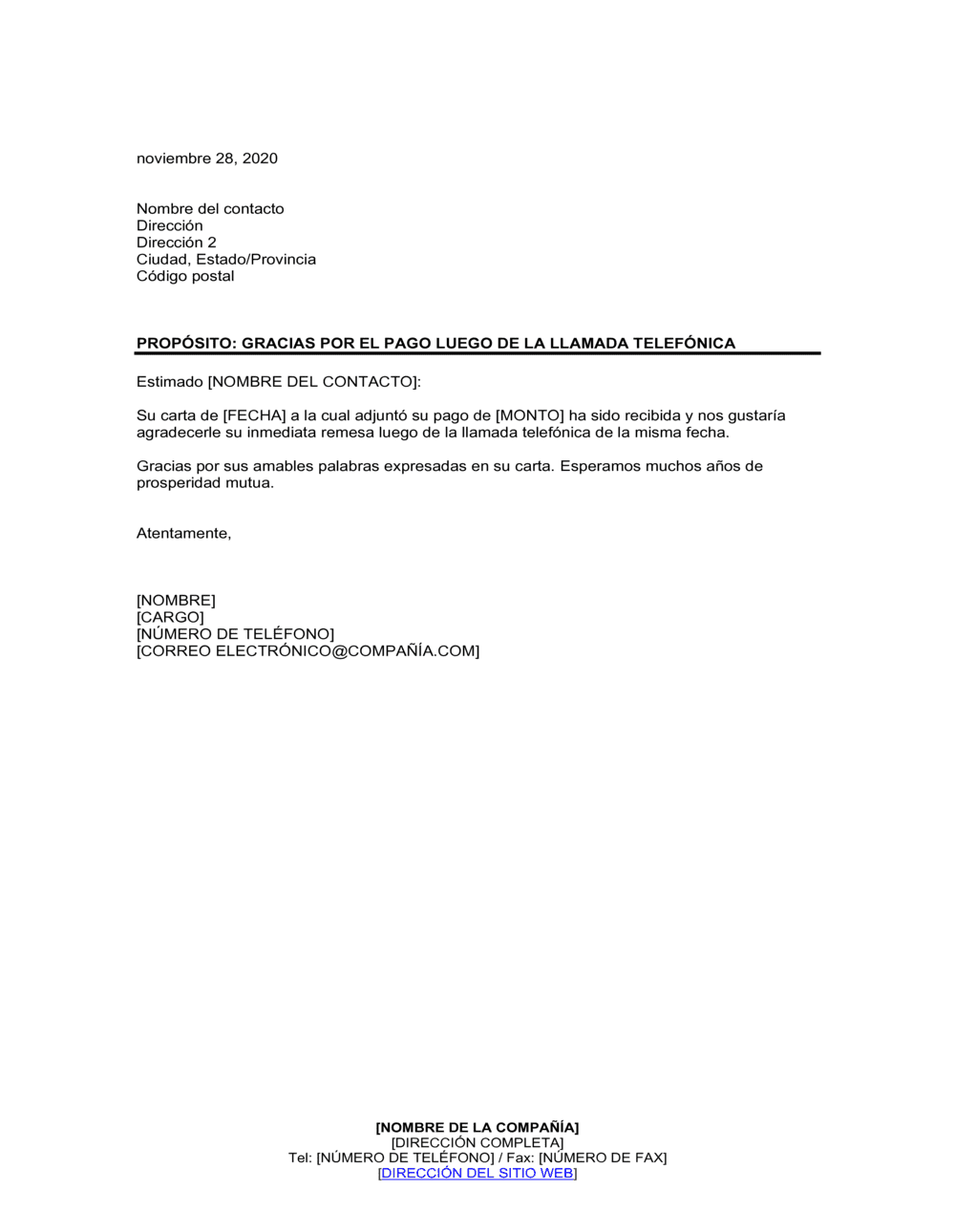 Business-in-a-Box's Gracias por efectuar el pago luego de la llamada telefónica