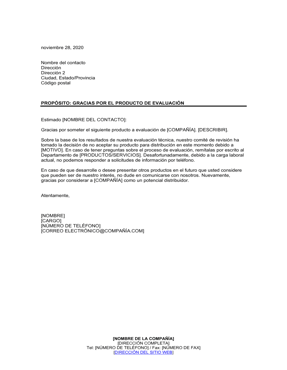 Business-in-a-Box's Gracias por el producto de evaluación; producto inaceptable