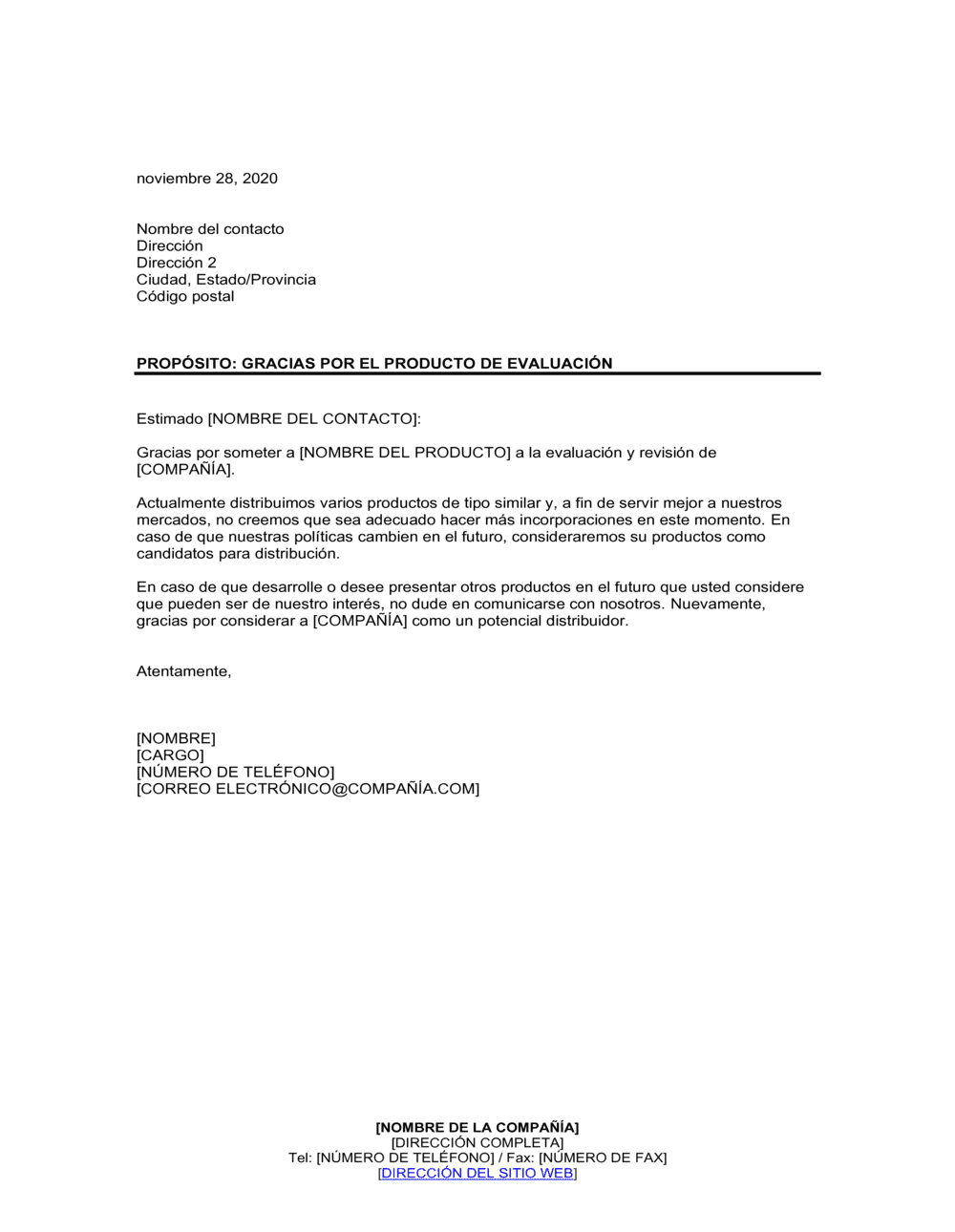 Gracias por el producto de evaluación; producto similar, rechazado