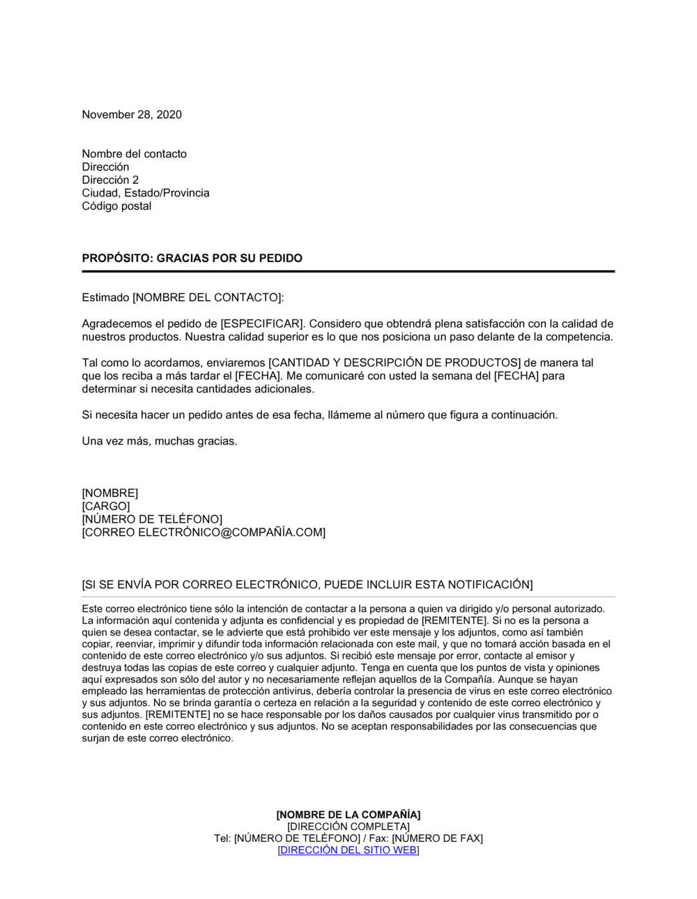 Business-in-a-Box's Gracias por su pedido