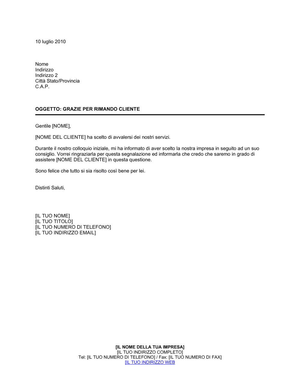 Business-in-a-Box's Grazie per segnalazione a cliente