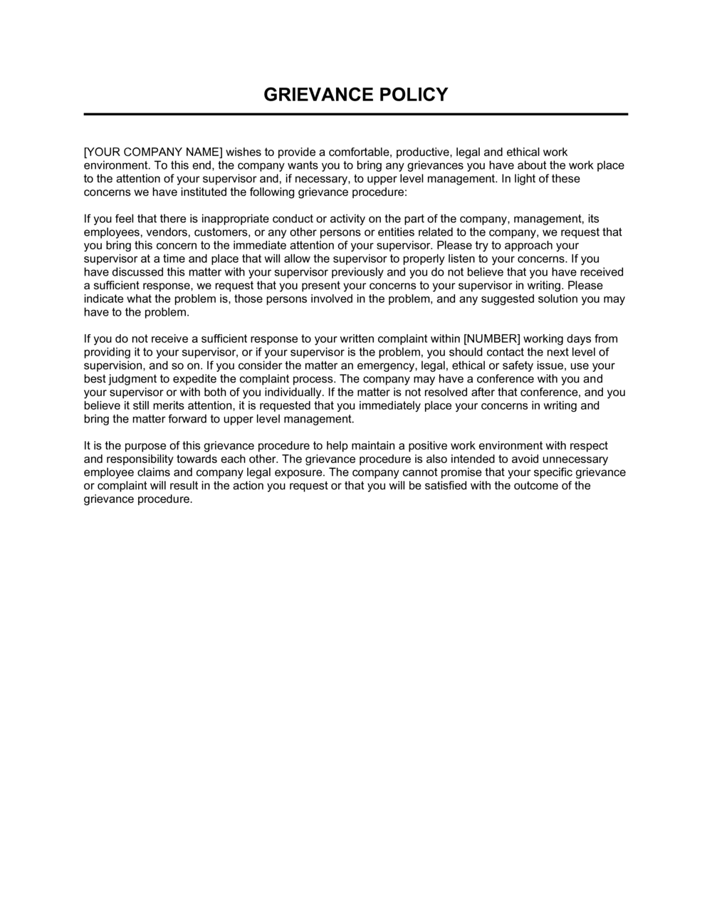 Grievance Policy Template By Business in a Box 
