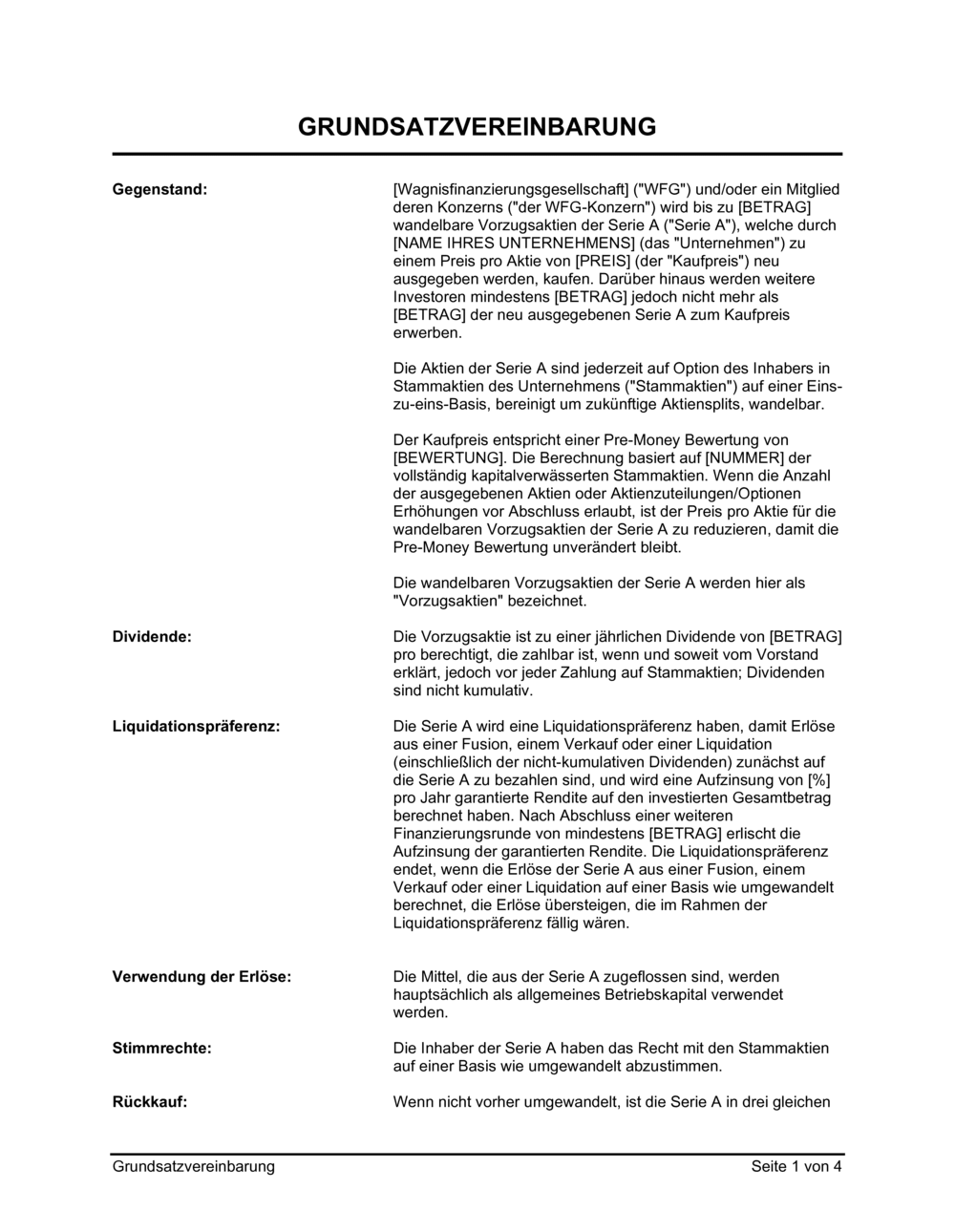 Business-in-a-Box's Grundsatzvereinbarung