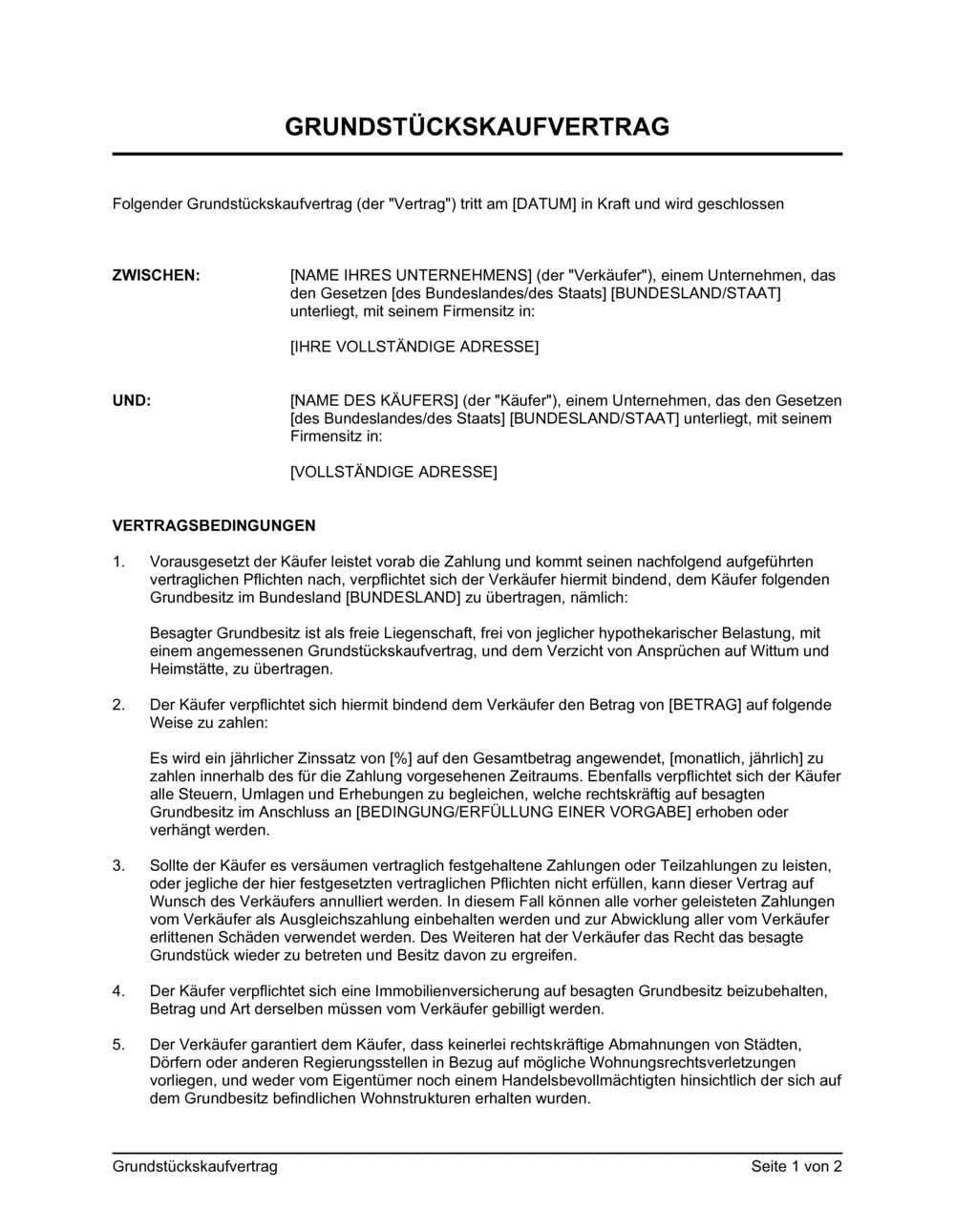 Business-in-a-Box's Grundstückskaufvertrag