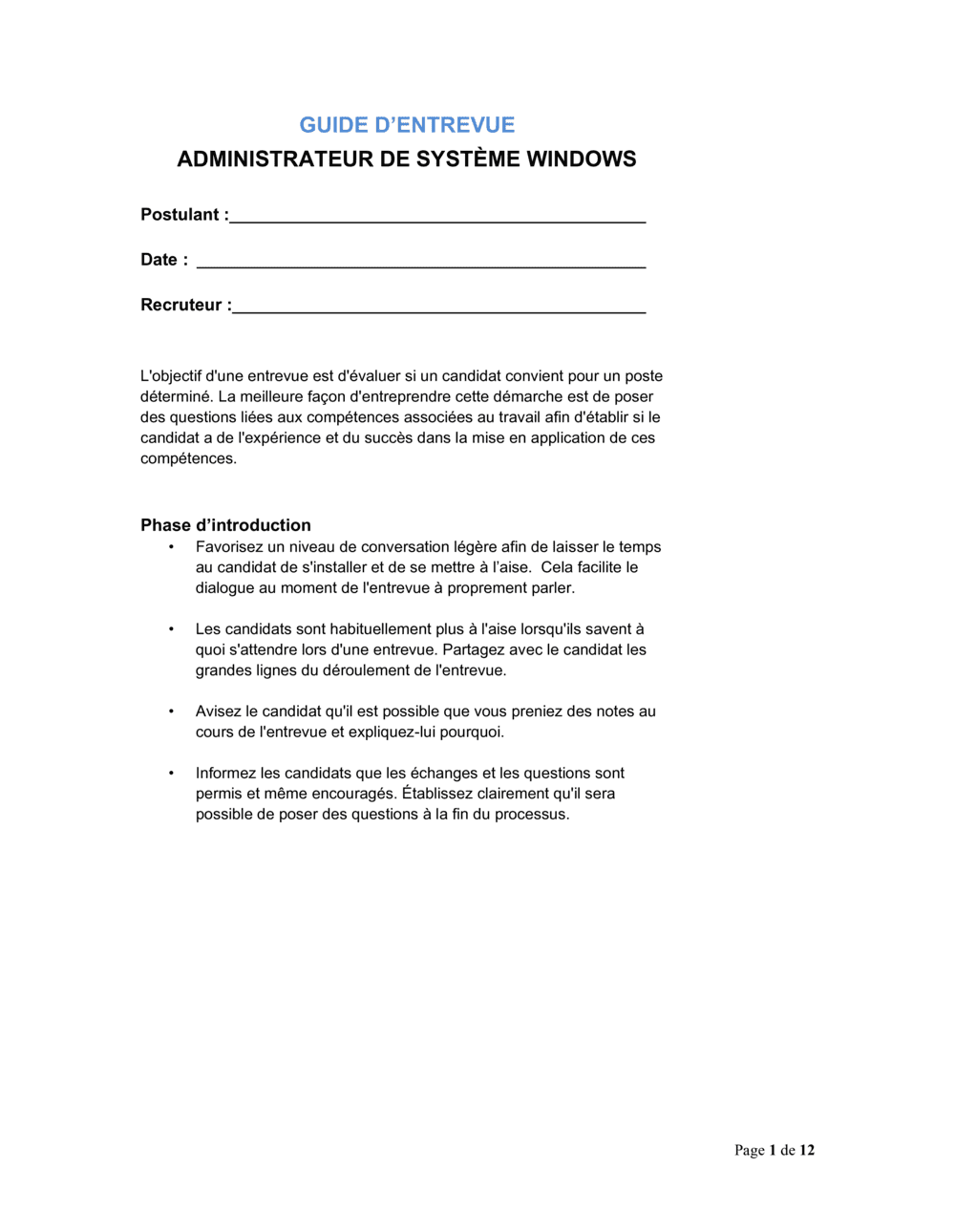 Business-in-a-Box's Guide d'entrevue Administrateur de système Windows
