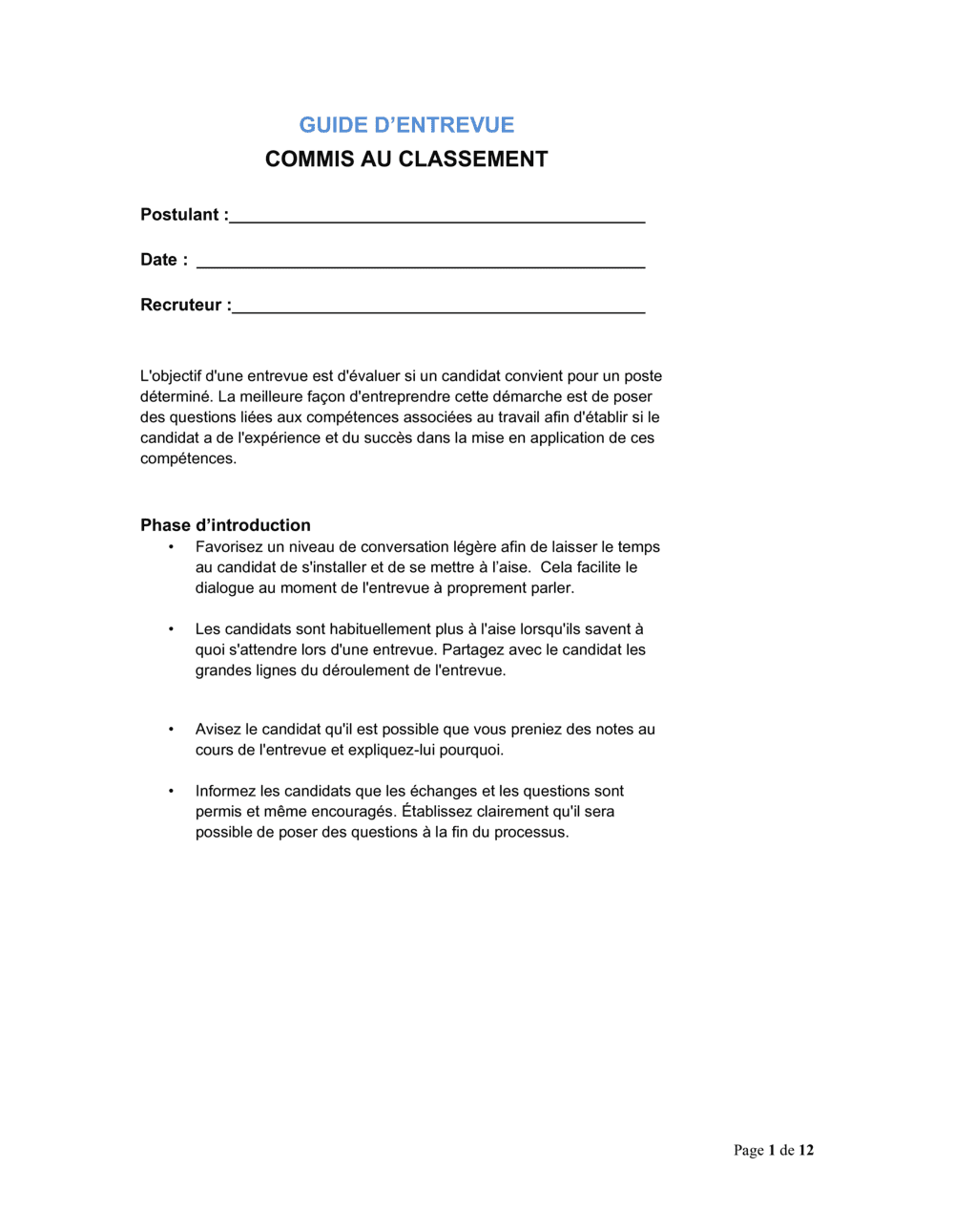 Business-in-a-Box's Guide d'entrevue Commis au classement