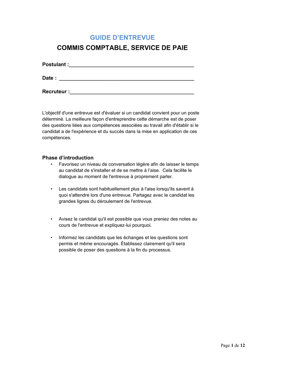 Business-in-a-Box's Guide d'entrevue Commis comptable_Service de paie