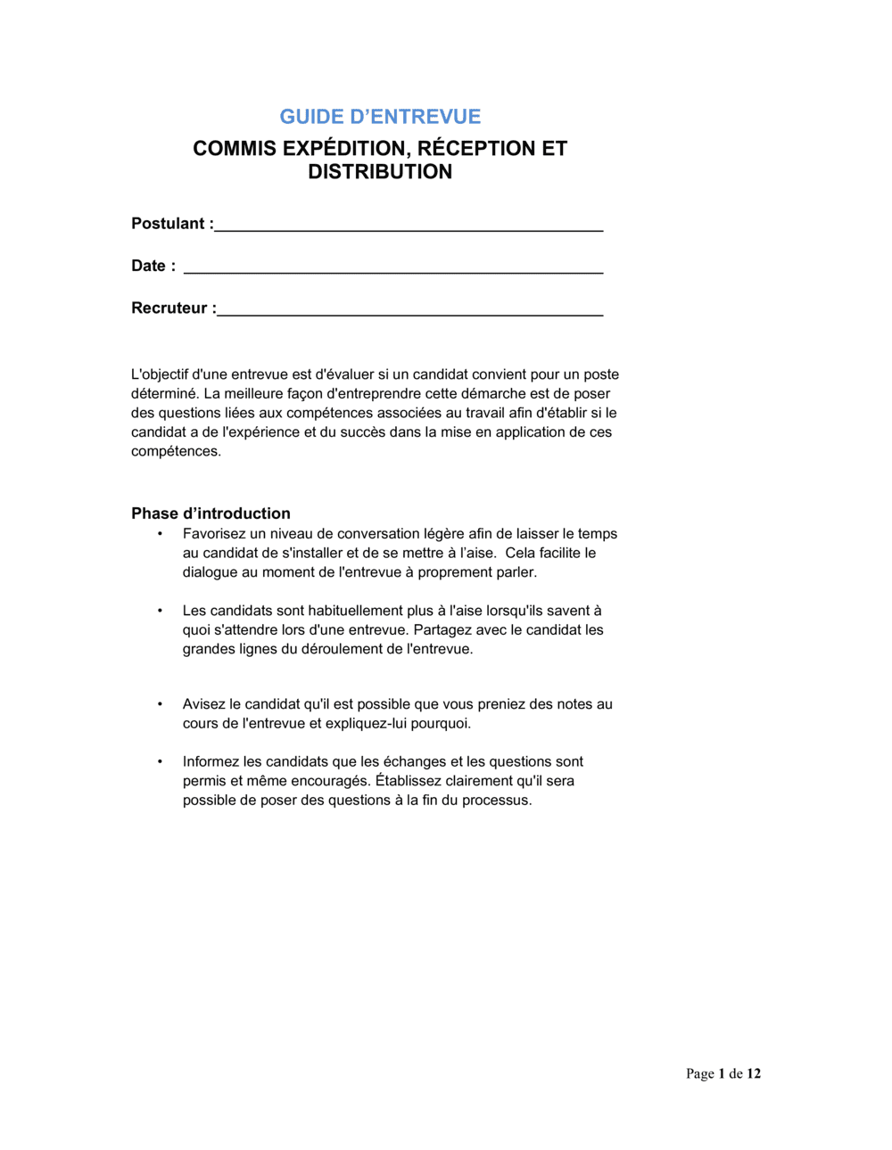 Business-in-a-Box's Guide d'entrevue Commis expédition réception et distribution