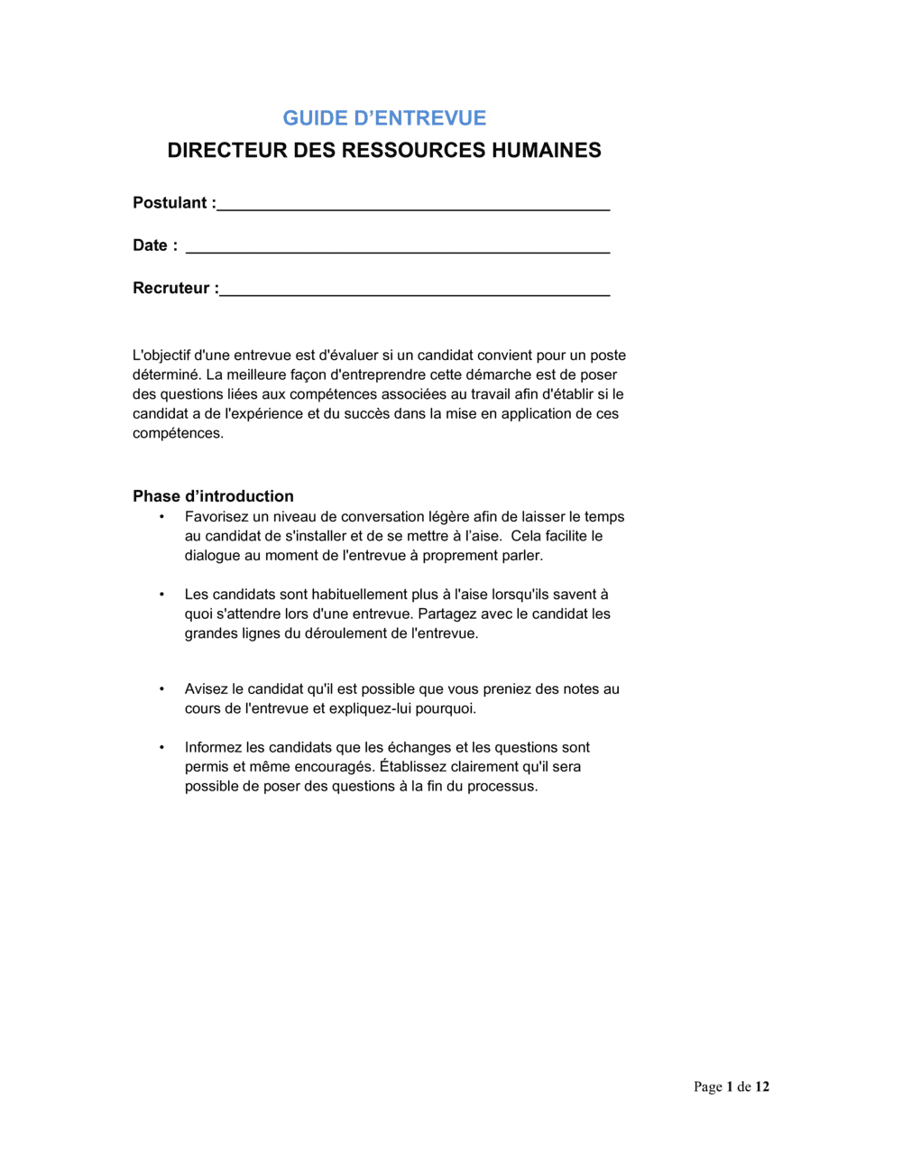 Business-in-a-Box's Guide d'entrevue Directeur des ressources humaines
