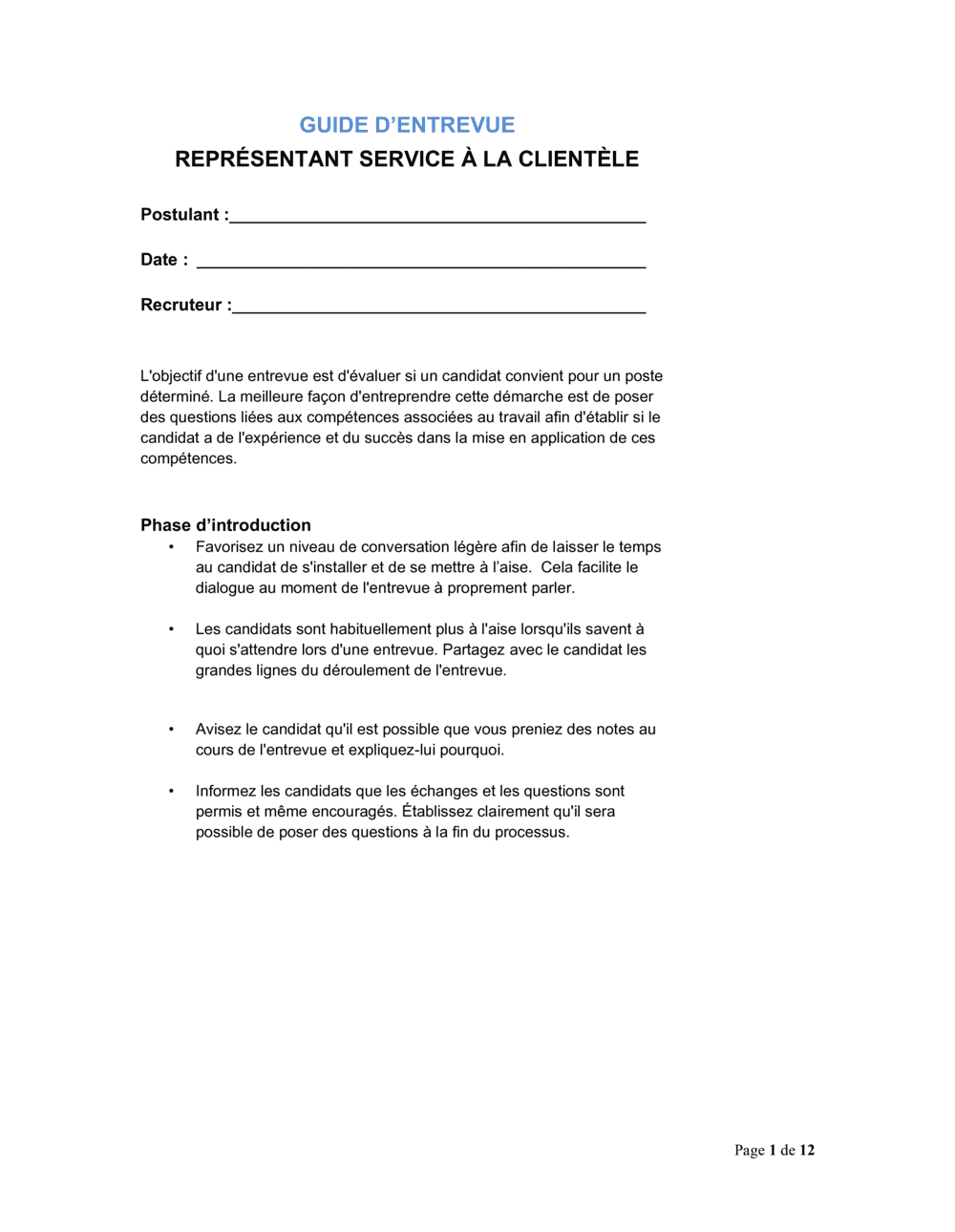 Business-in-a-Box's Guide d'entrevue Représentant service à la clientèle
