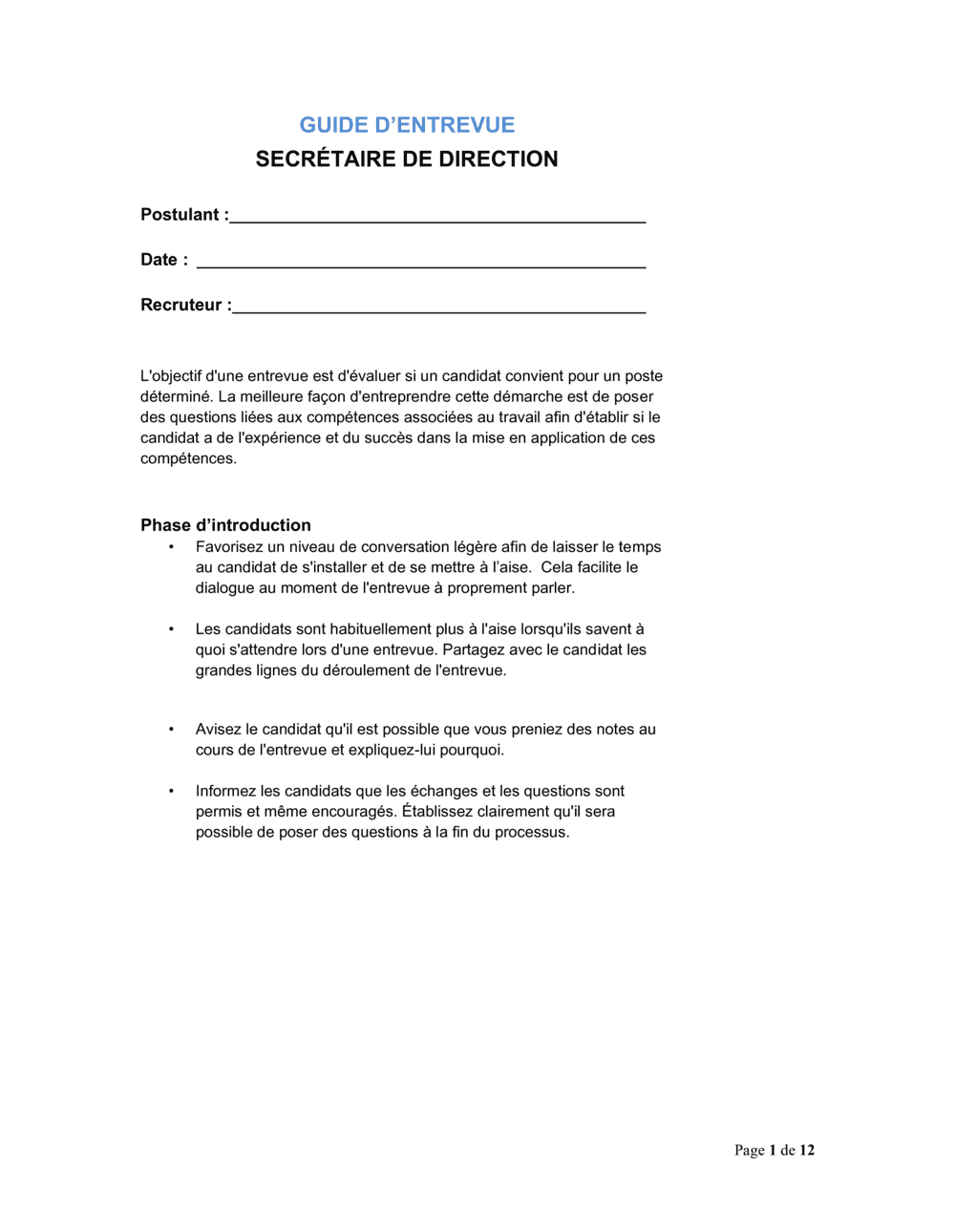 Business-in-a-Box's Guide d'entrevue Secrétaire de direction
