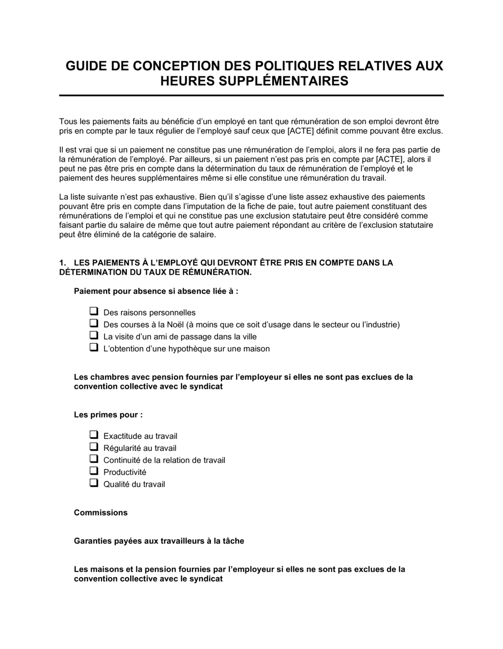 Business-in-a-Box's Guide de conception de politique relative aux heures supplémentaires