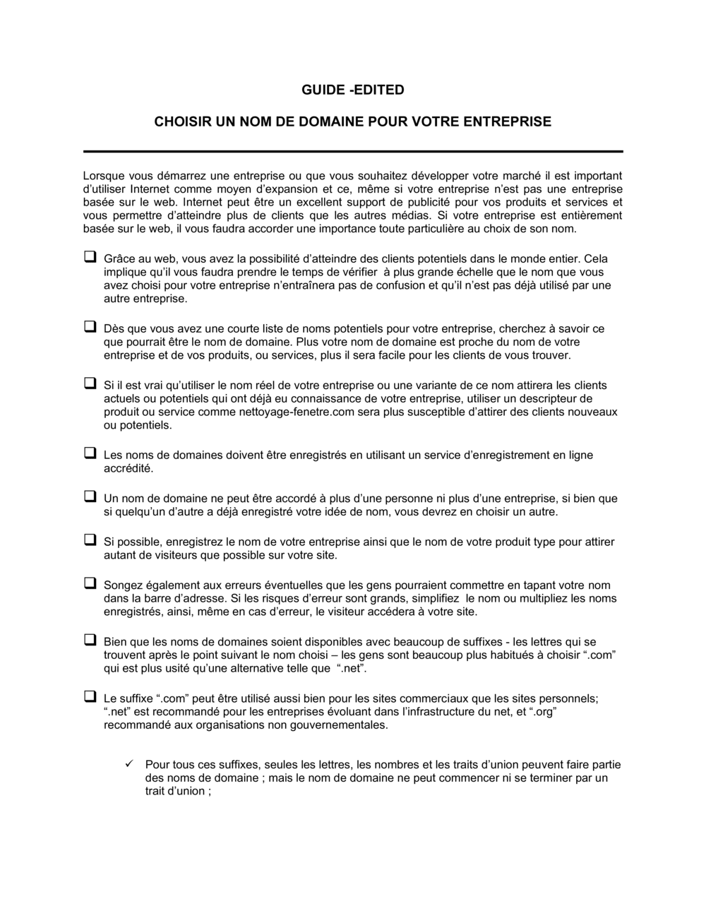 Business-in-a-Box's Guide Choisir un nom de domaine