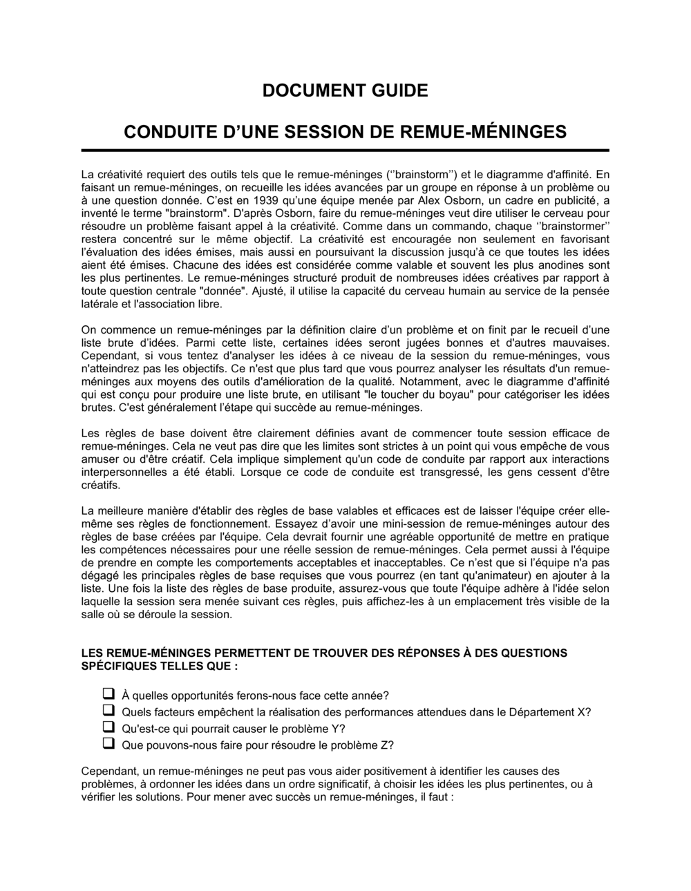 Business-in-a-Box's Guide Comment mener une session de remue-méninges