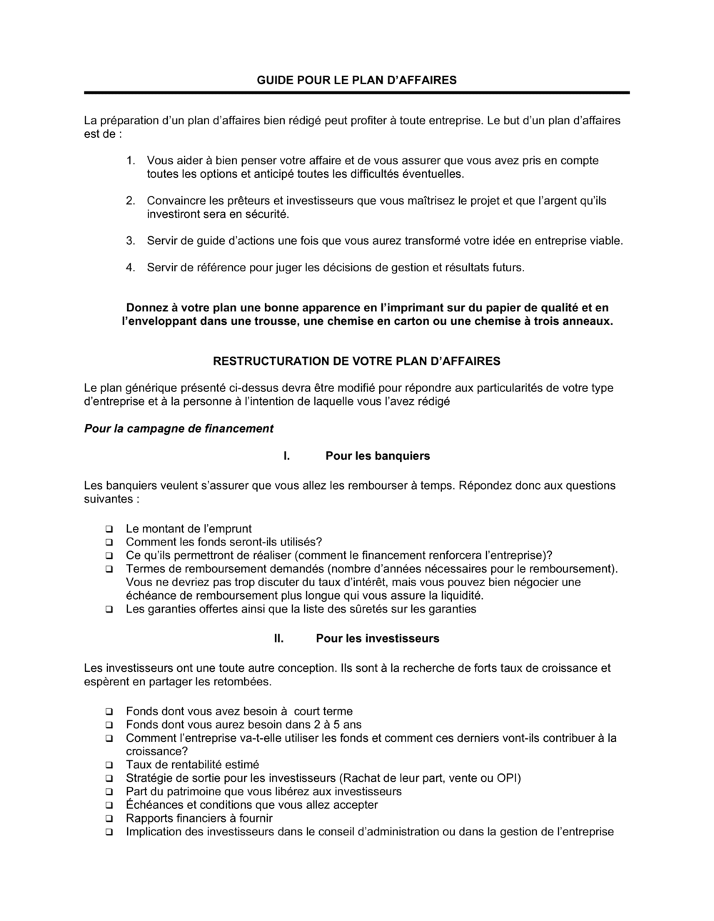 Business-in-a-Box's Guide Plan d'affaires