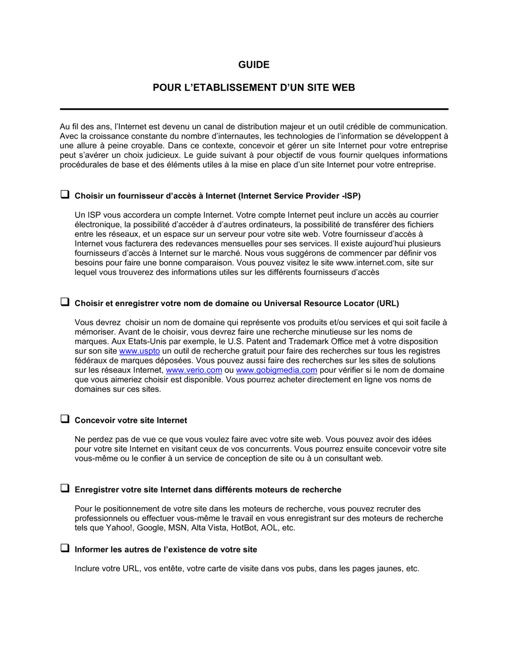 Business-in-a-Box's Guide Pour la création d'un site Web