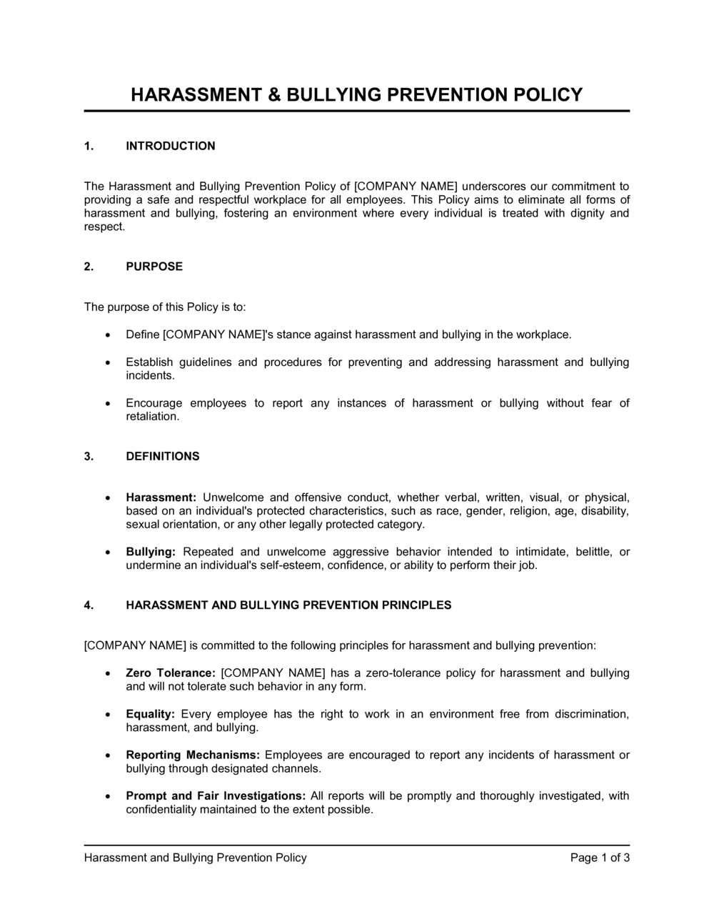 Business-in-a-Box's Harassment and Bullying Prevention Policy Template