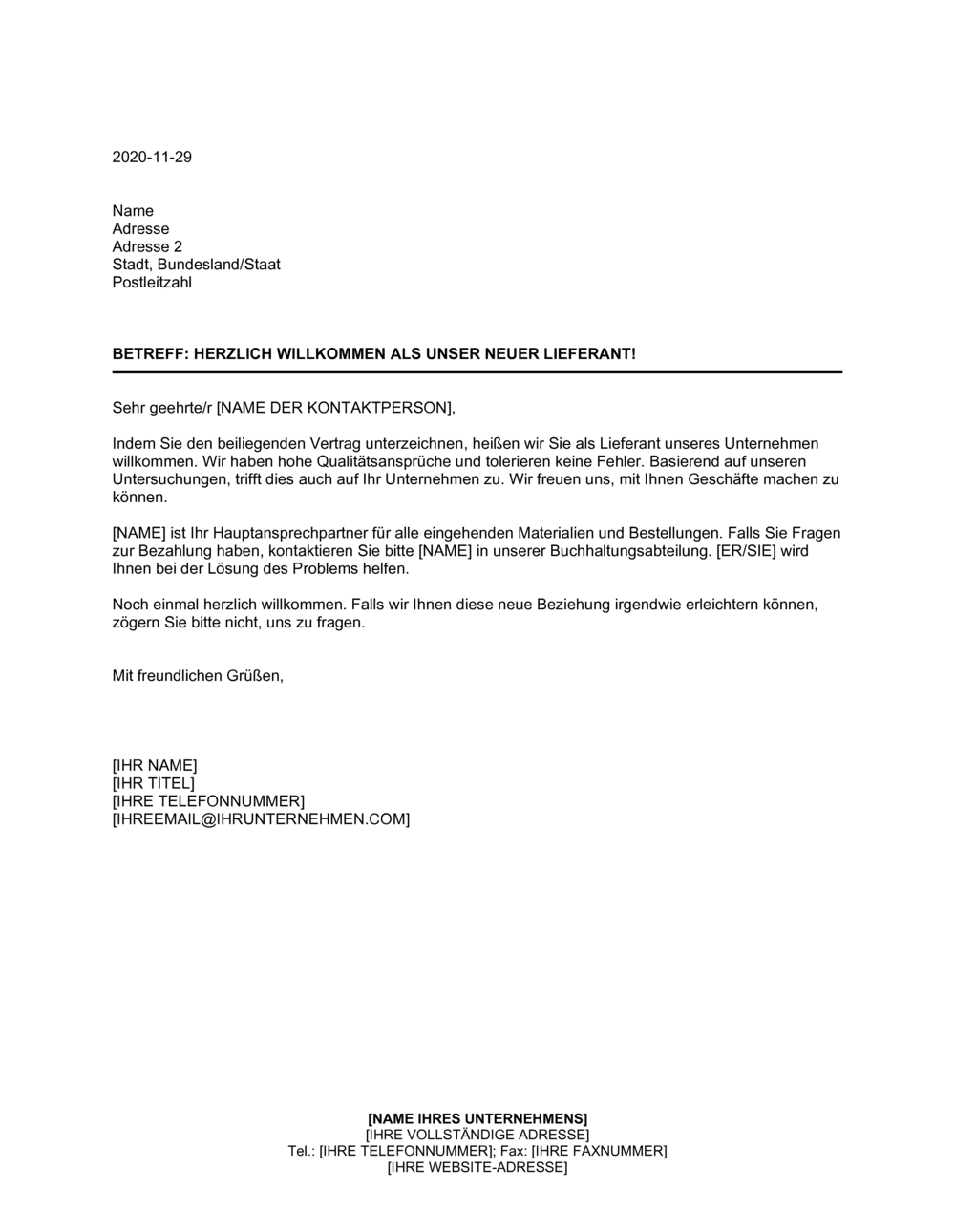 Business-in-a-Box's Herzlich Willkomen als unser neuer Lieferant