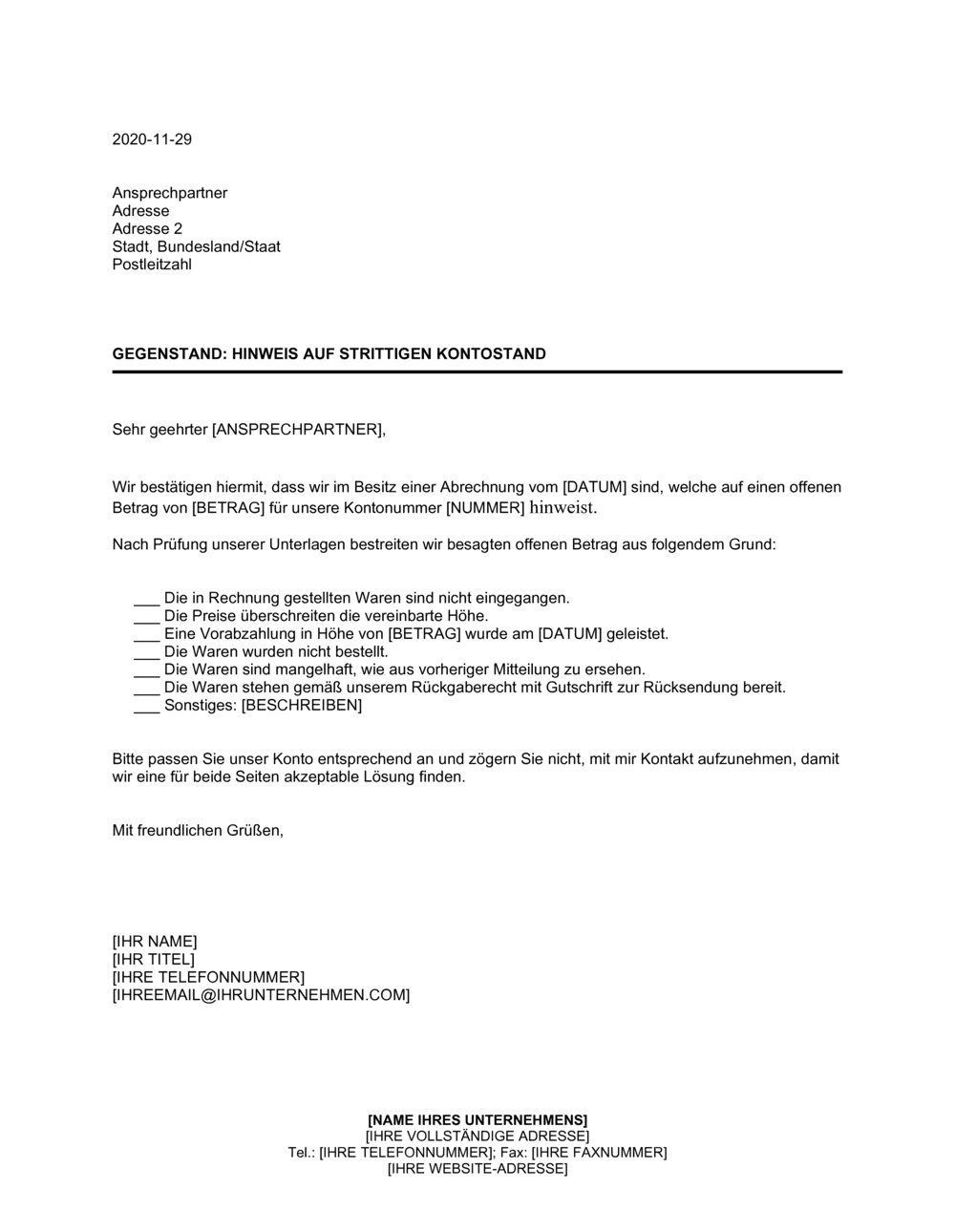 Business-in-a-Box's Hinweis auf strittigen Kontostand