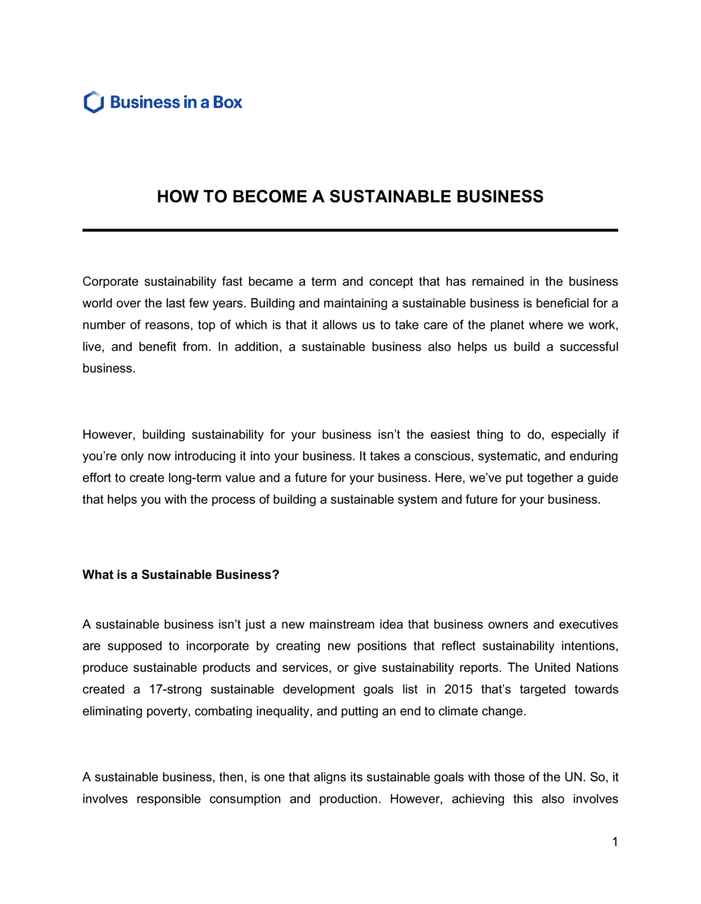 Business-in-a-Box's How To Become A Sustainable Business Template