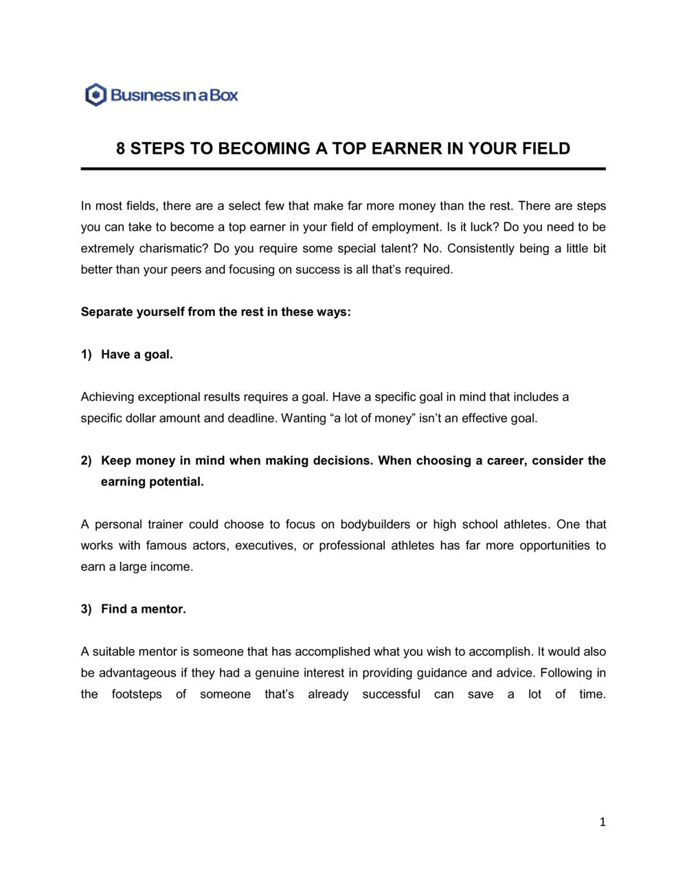 Business-in-a-Box's How To Become A Top Earner Template