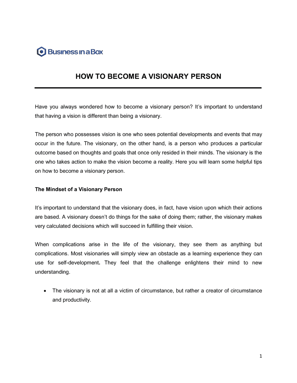 Business-in-a-Box's How To Become A Visionary Person Template