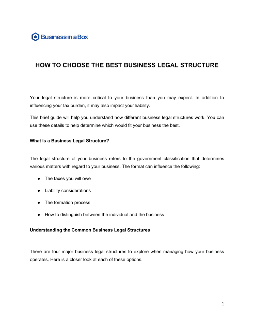 Business-in-a-Box's How To Choose The Best Business Legal Structure Template