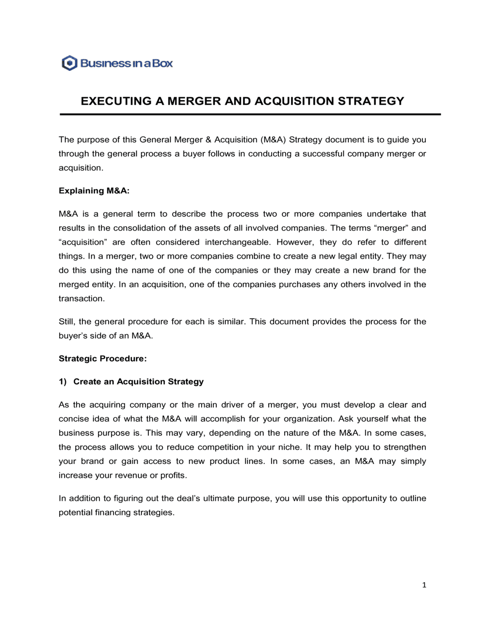 Business-in-a-Box's How To Conduct A Merger Or Acquisition Template
