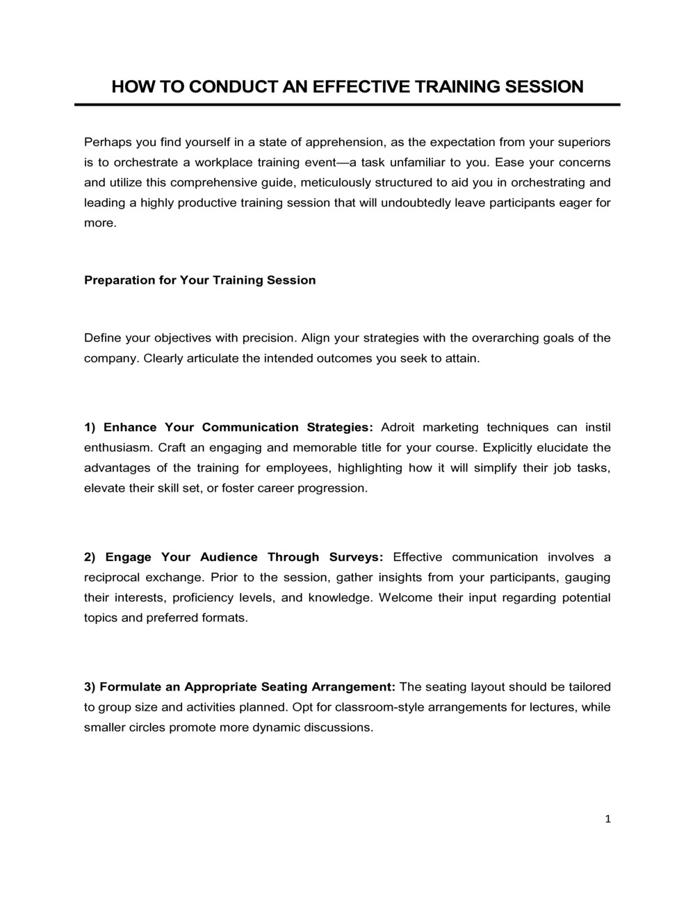 Business-in-a-Box's How To Conduct An Effective Training Session Template