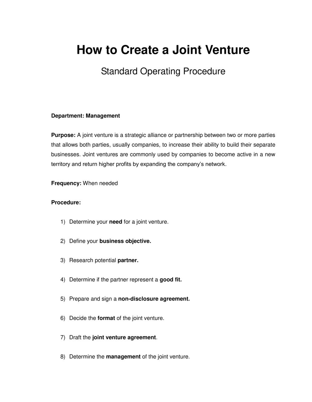 Business-in-a-Box's How to Create a Joint Venture Template