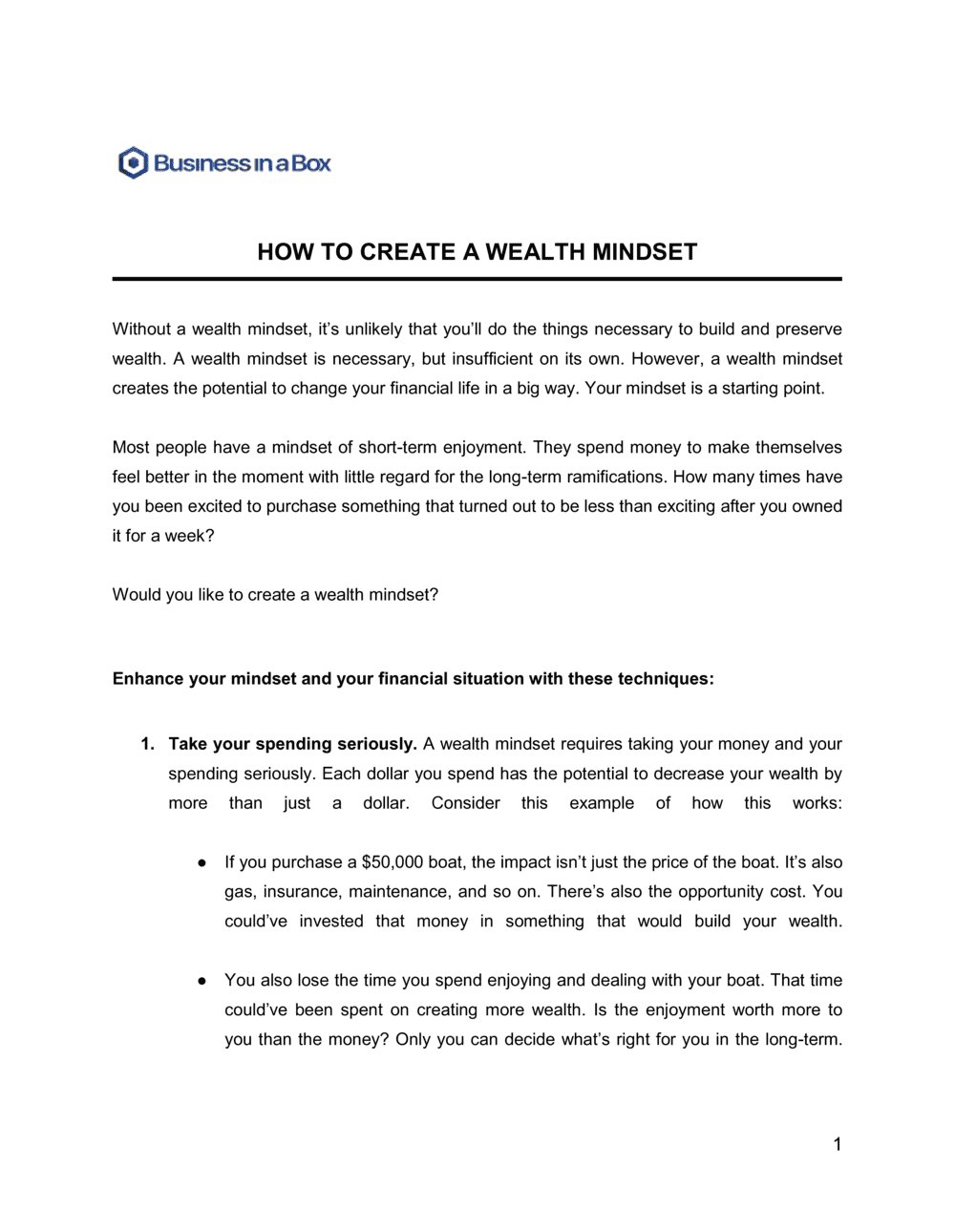 Business-in-a-Box's How To Create A Wealth Mindset Template
