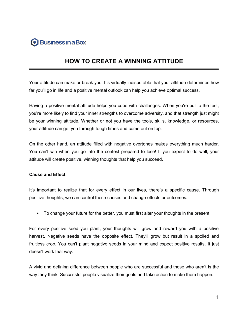 Business-in-a-Box's How To Create A Winning Attitude Template