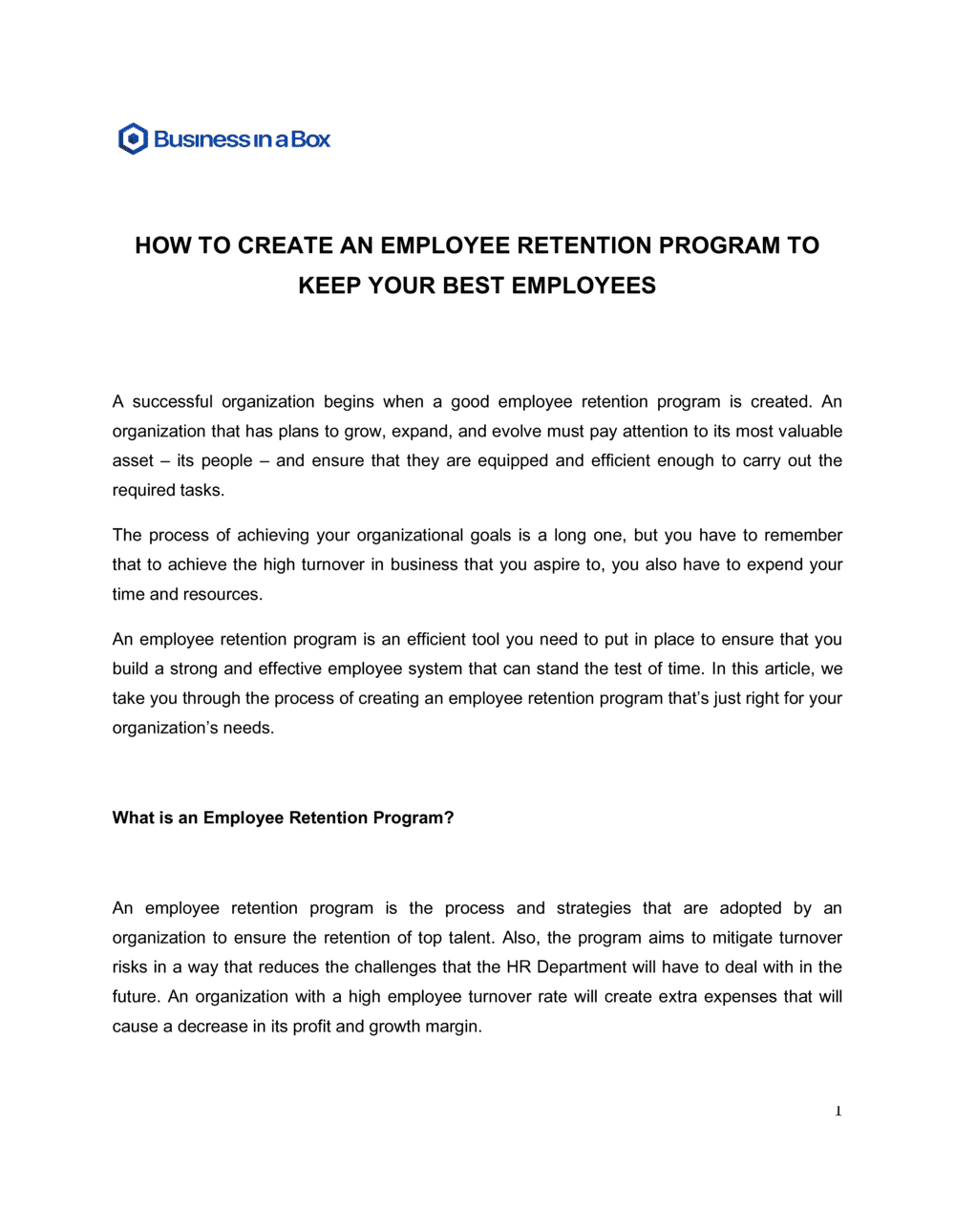 Business-in-a-Box's How To Create An Employee Retention Program To Keep Your Best Employees Template