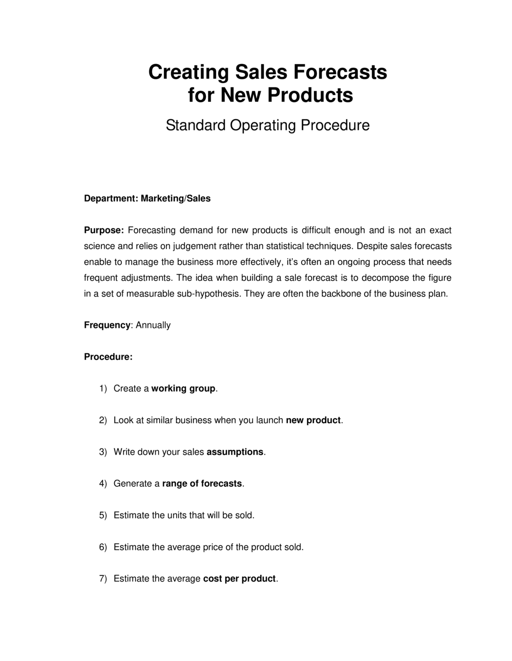 Business-in-a-Box's How to Create Sales Forecast for New Product Template