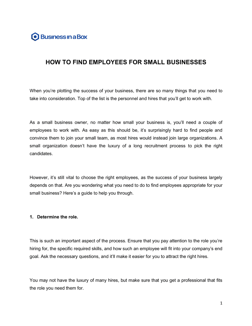 Business-in-a-Box's How To Find Employees For Small Business Template