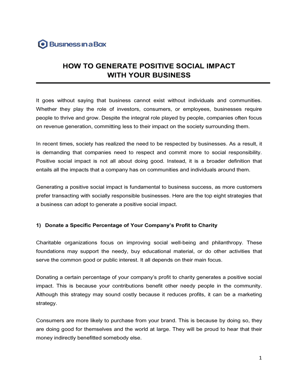 Business-in-a-Box's How To Generate Positive Social Impact With Your Business Template