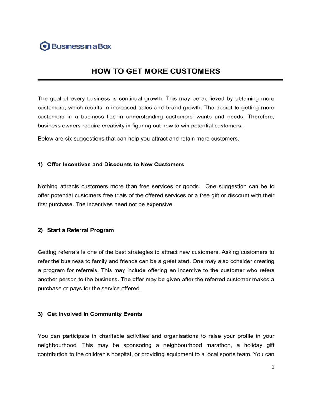 Business-in-a-Box's How To Get More Customers Template