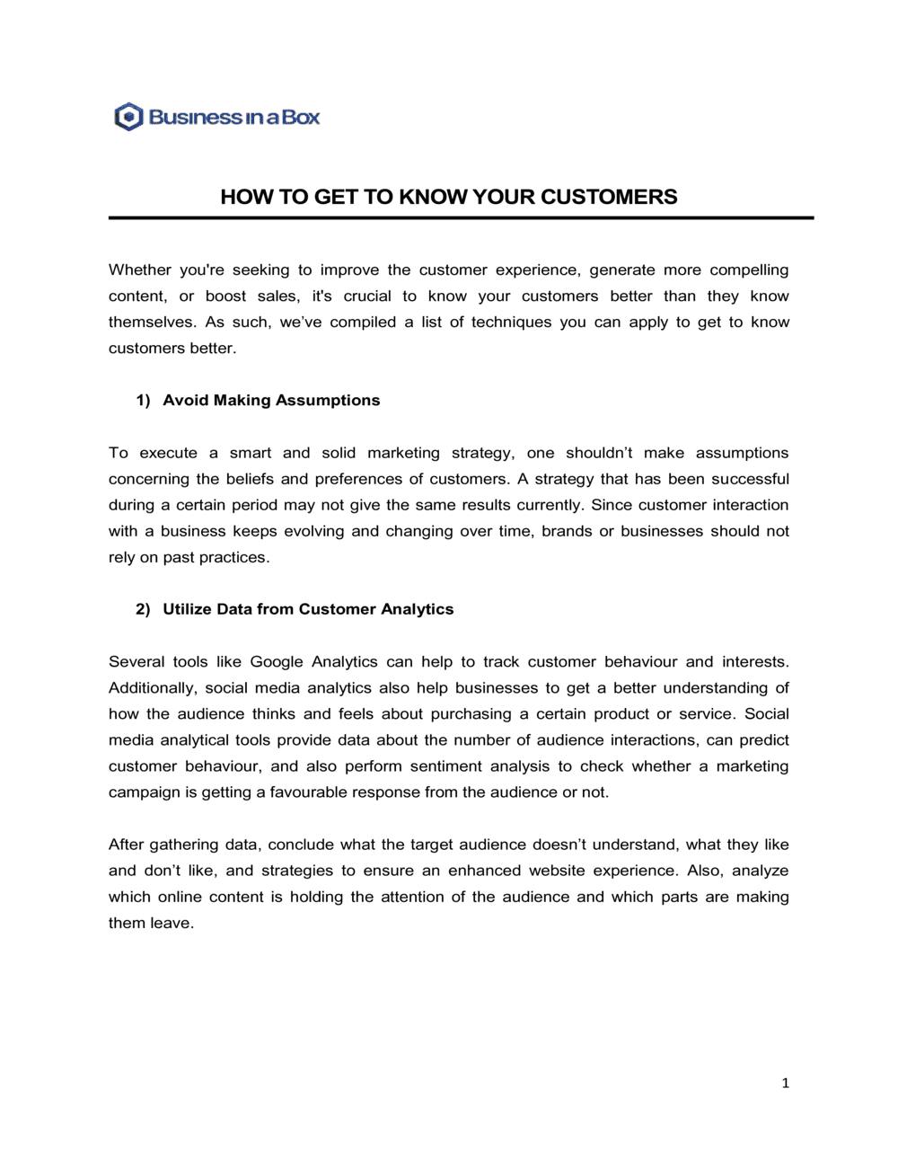 Business-in-a-Box's How To Get To Know You Customers Template
