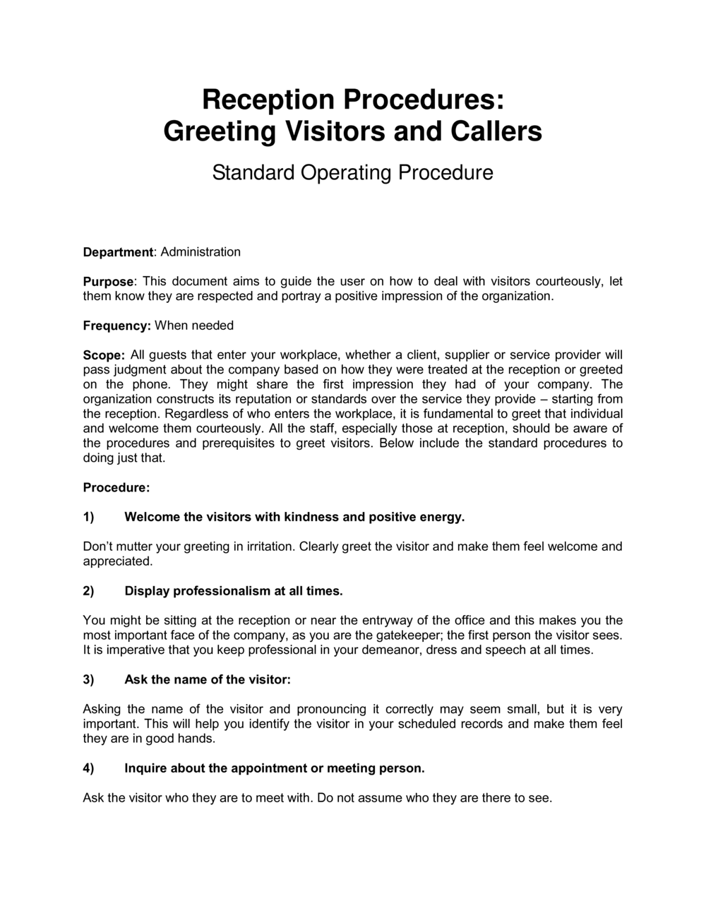 Business-in-a-Box's How to Greet Visitors and Callers at Reception Template