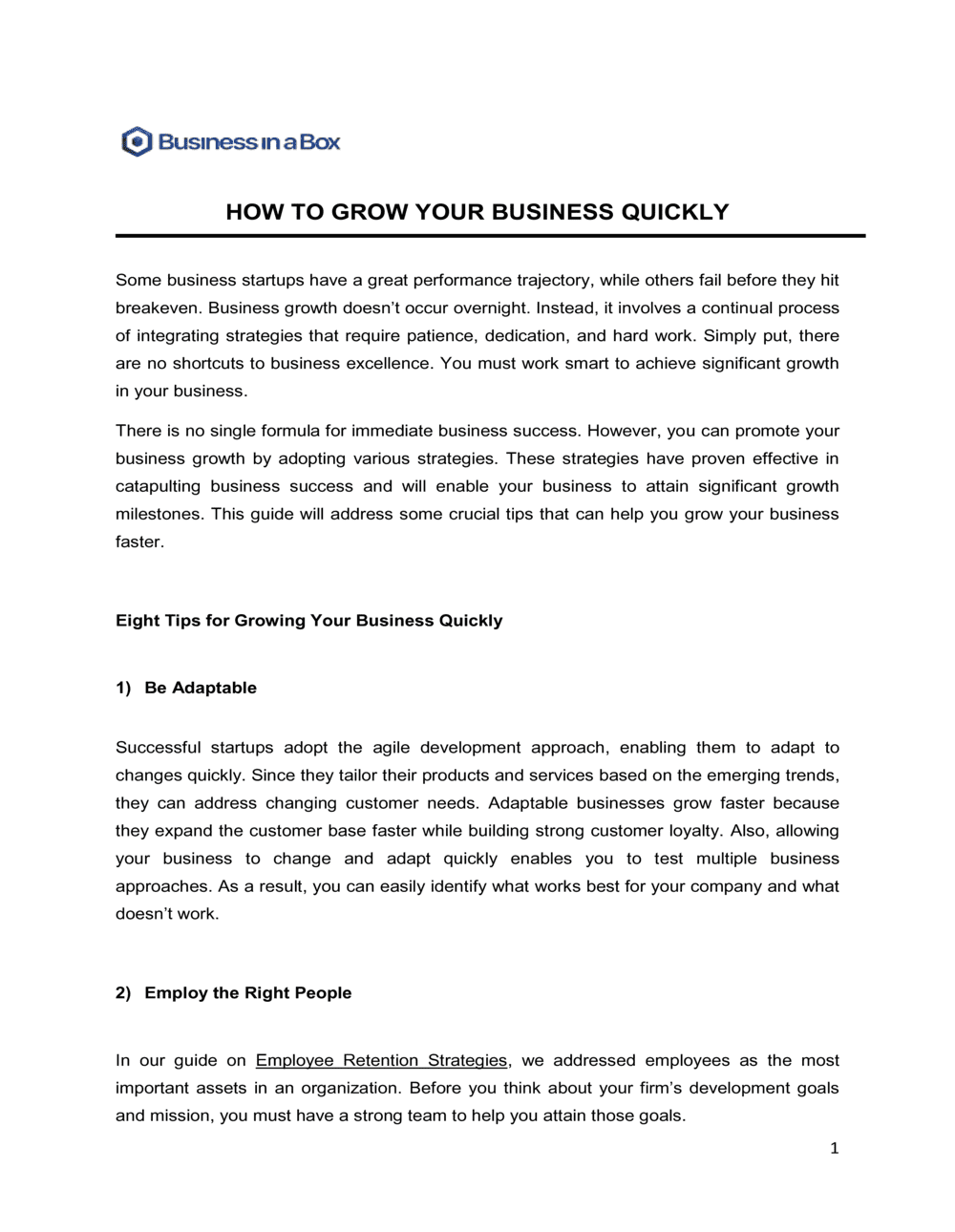 Business-in-a-Box's How To Grow Your Business Quickly Template