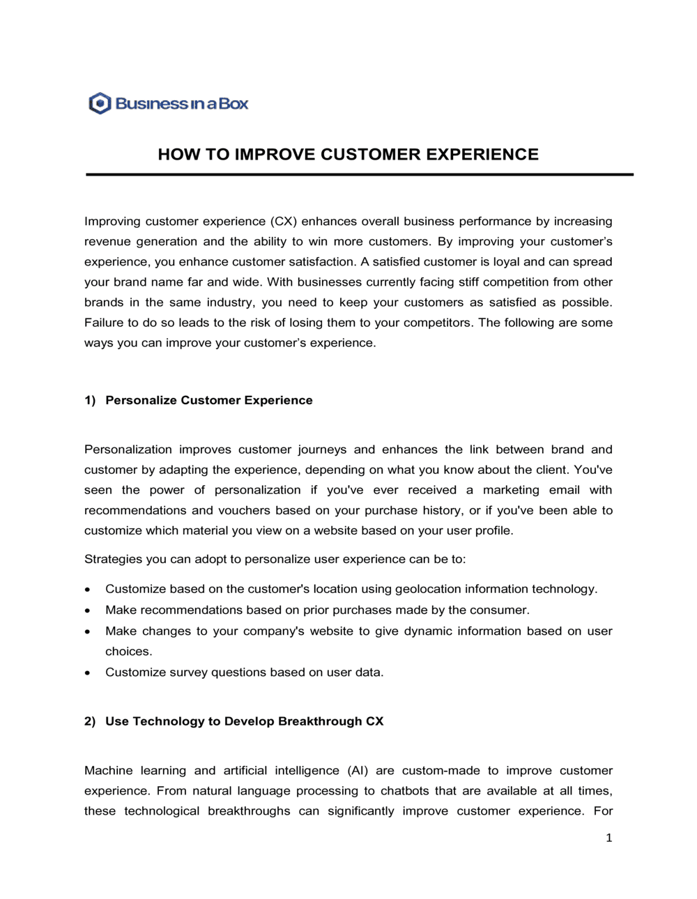 Business-in-a-Box's How To Improve Customer Experience Template